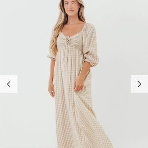 Worth Collective Tan Gingham Maxi Dress